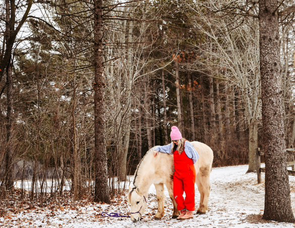 Syver and Krystal spend quality time walking through a snow covered forest.