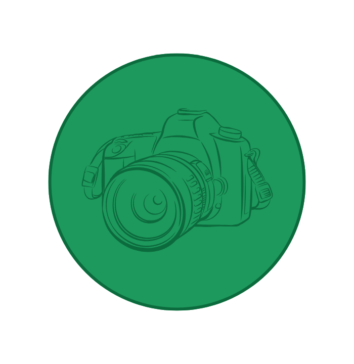 green circular icon with a drawn camera in the center.